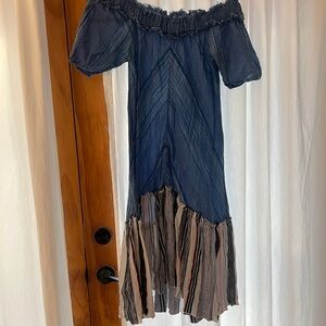 Lemlem Blue and White Off-Shoulder Swim Coverup